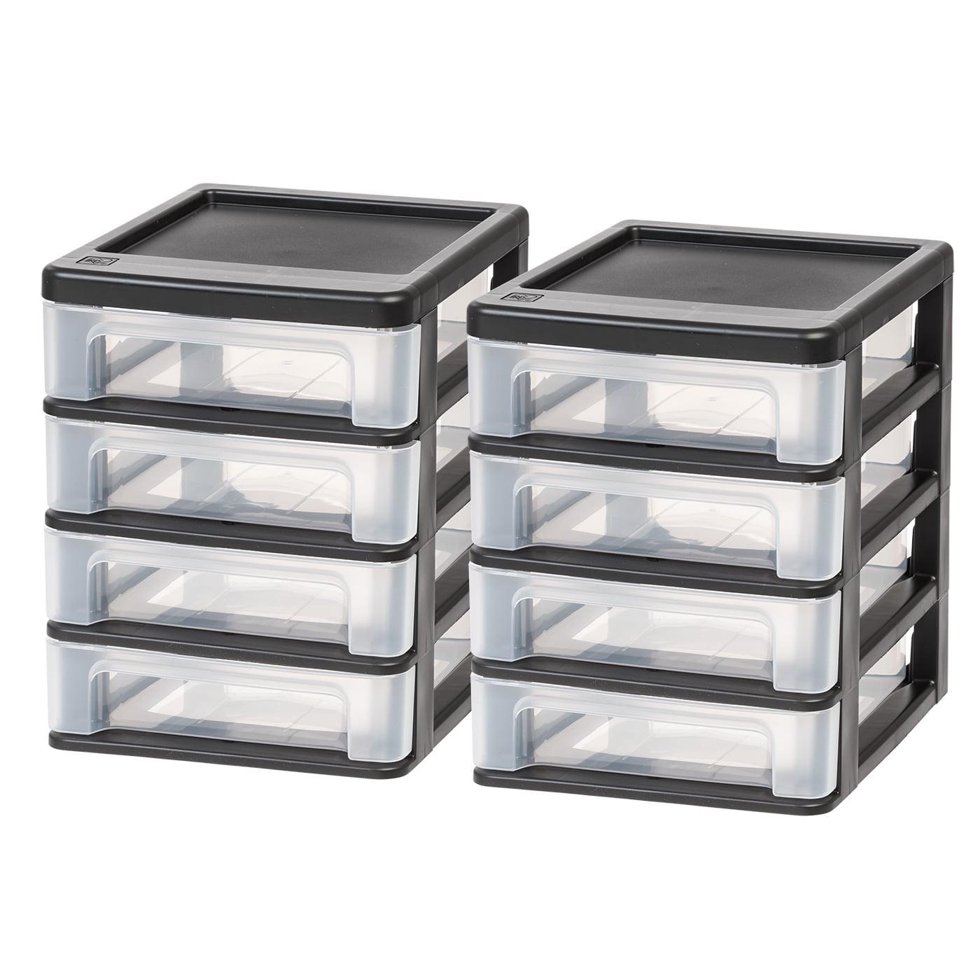 Compact Black Plastic 4-Drawer Small Desk Organizer - Set of 2