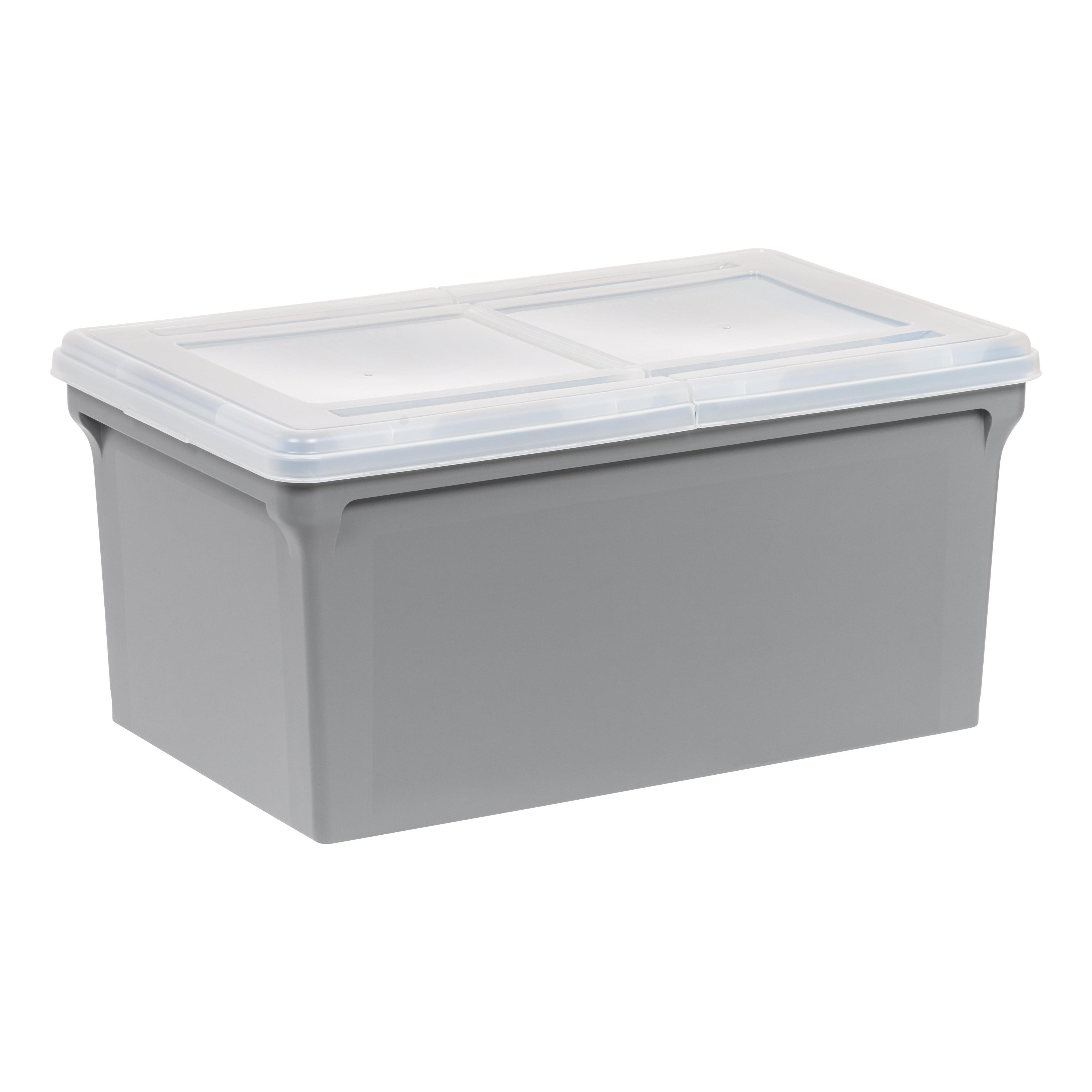 Gray Plastic Hanging File Storage Box with Split Lid