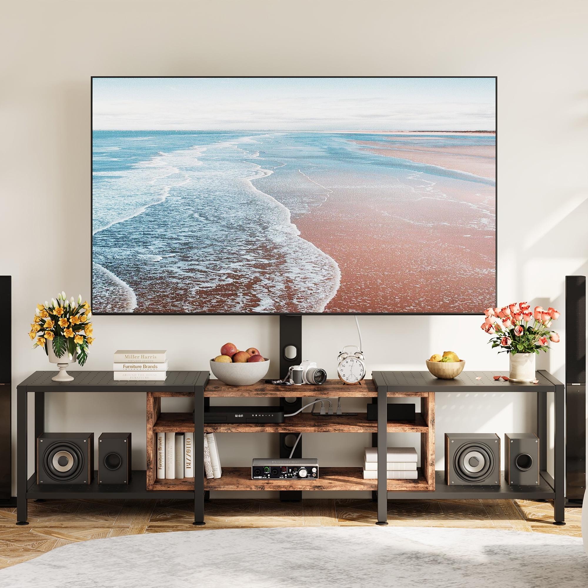 IRONCK 79 Inch TV Stand for TVs up to 85 Inch with Mount and Power Outlet, 3 Tiers TV Console Table with Storage Shelves, Entertainment Center, Steel Frame, for Living Room, Bedroom, Vintage Brown