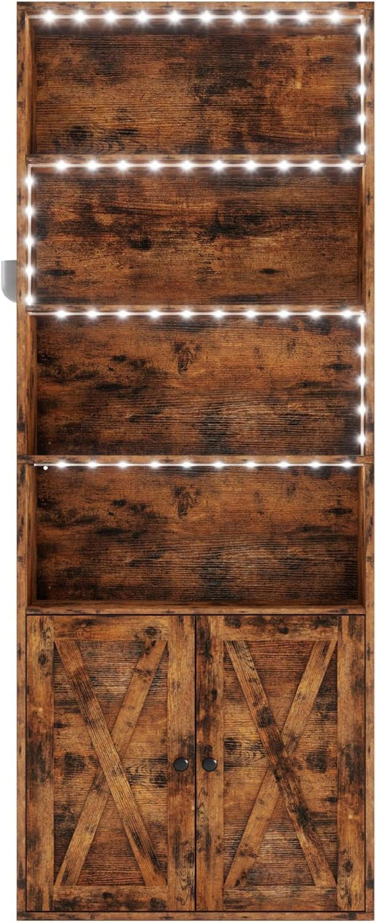 IRONCK Tall Bookcase with LED Lights, 70 in Industrial Bookshelf Display Shelf Floor Standing for Home Office, Living Room, Bed Room