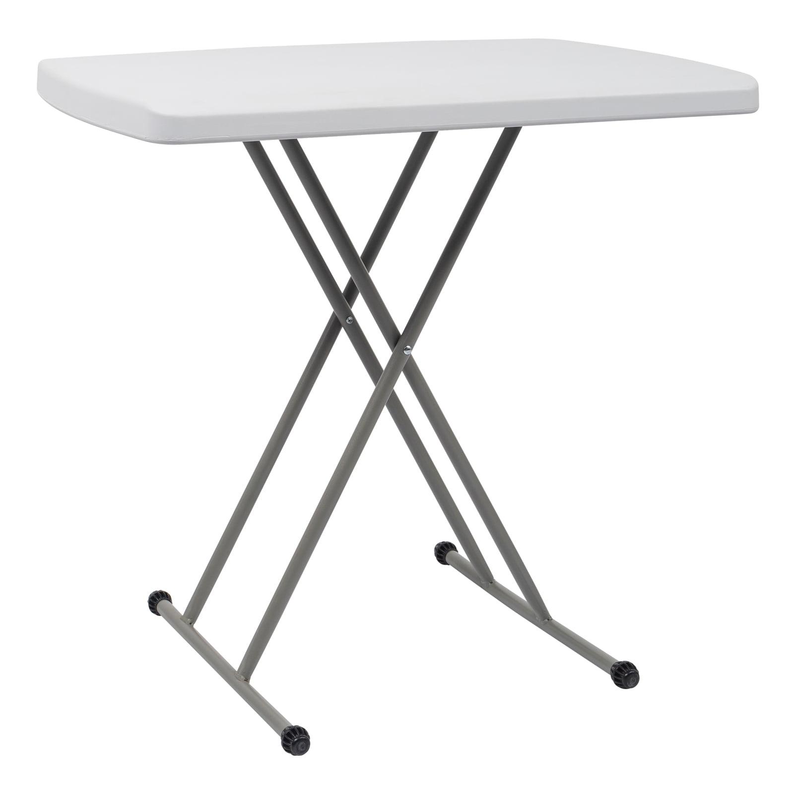 White Adjustable Folding Table with Grey Steel Legs, 30 inches