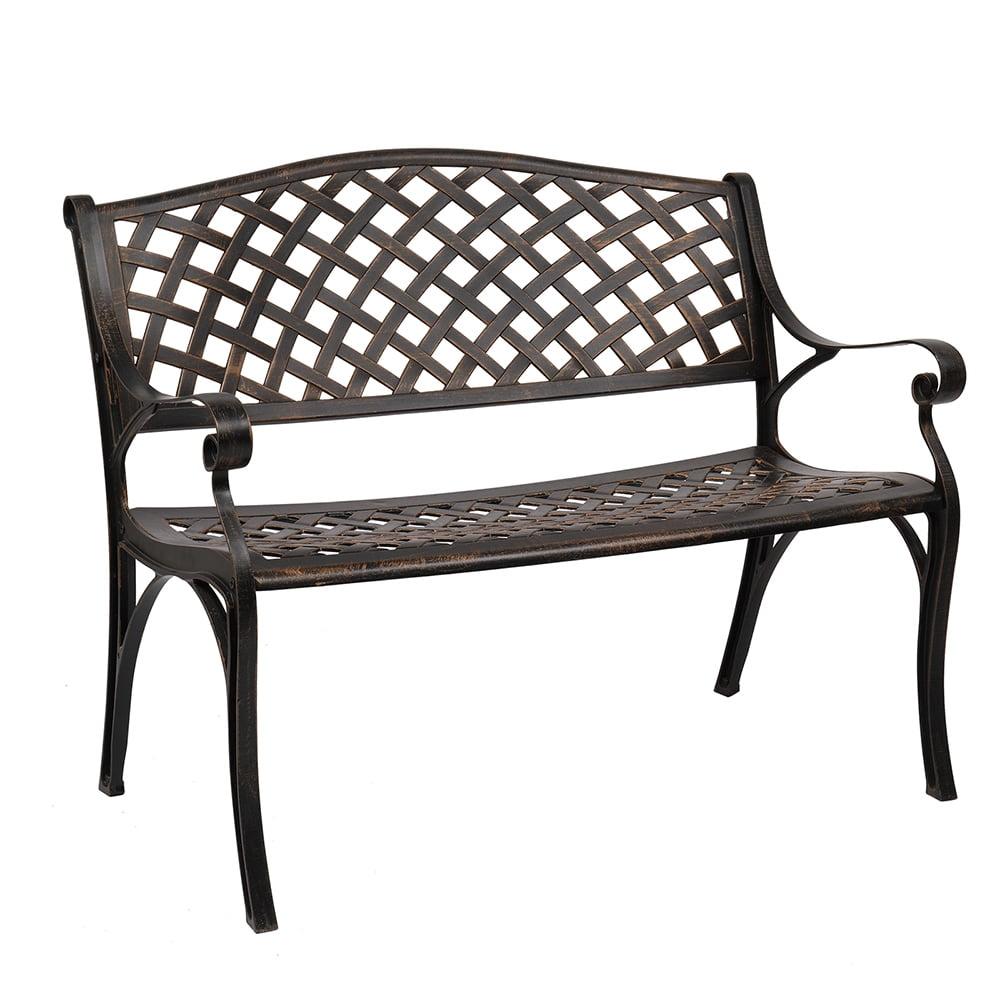 Bronze 40.5" Cast Aluminum Outdoor Bench with Mesh Backrest