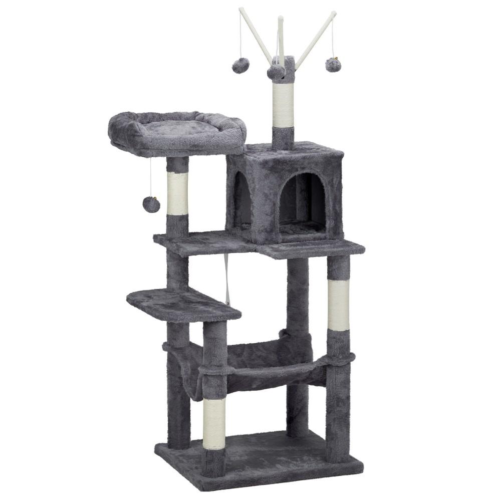 57 Inch Dark Gray Multi-Level Cat Tree with Sisal Scratching Posts
