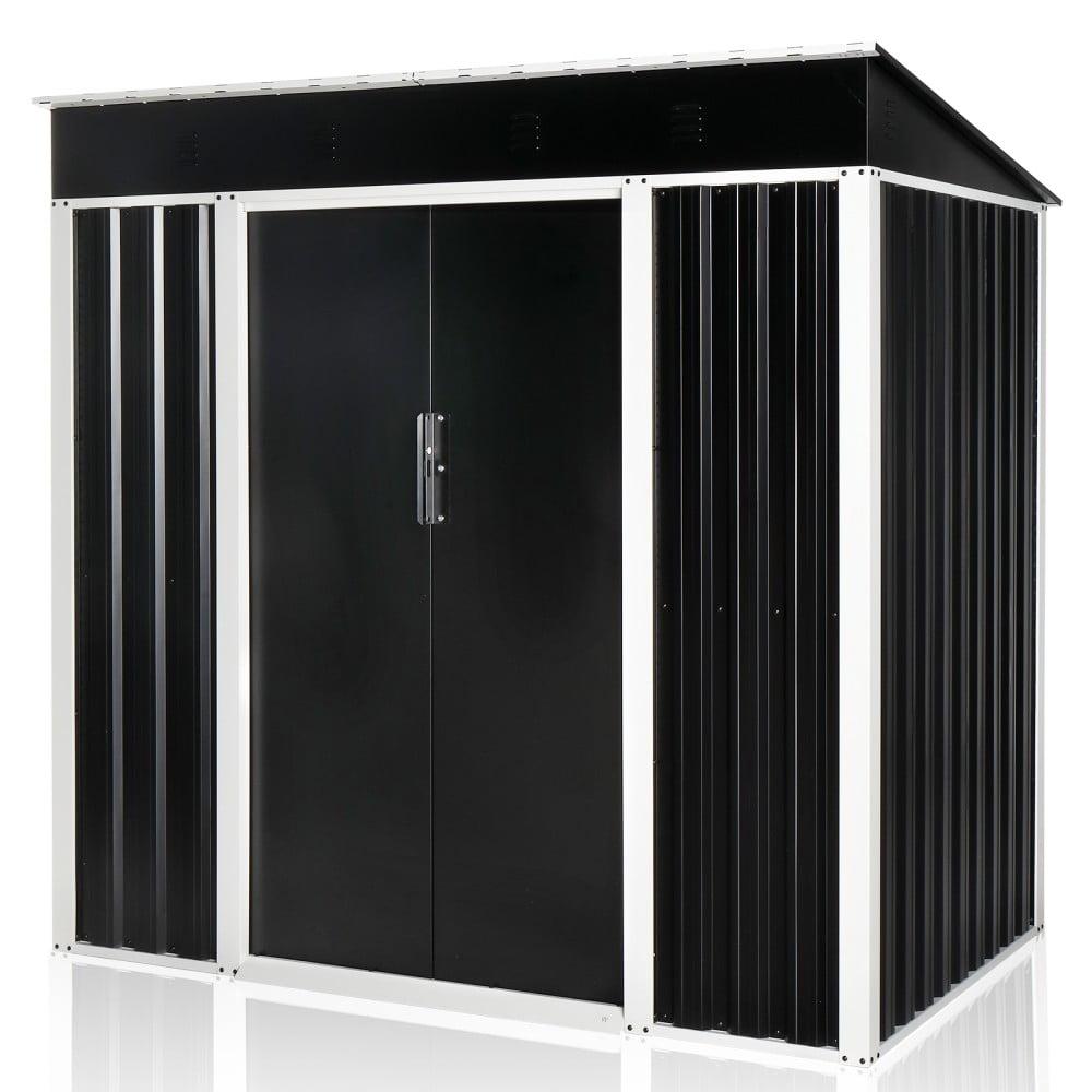 6x4 FT Black Galvanized Iron Outdoor Storage Shed with Sliding Doors