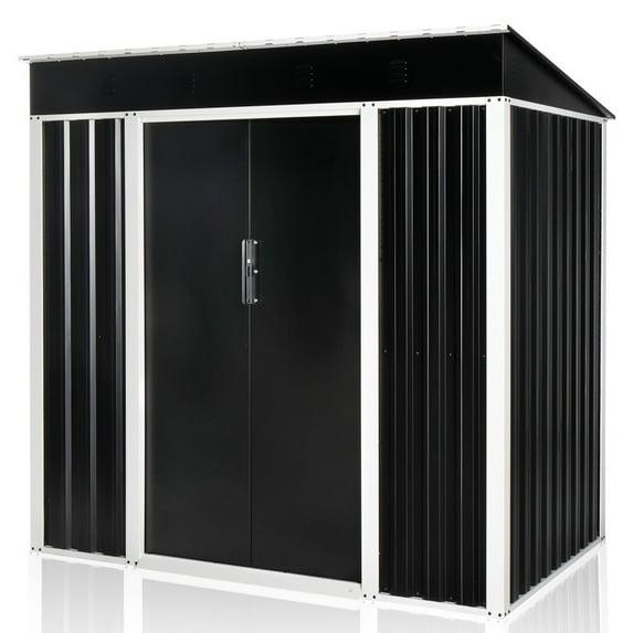 6x4 FT Black Galvanized Iron Outdoor Storage Shed with Sliding Doors