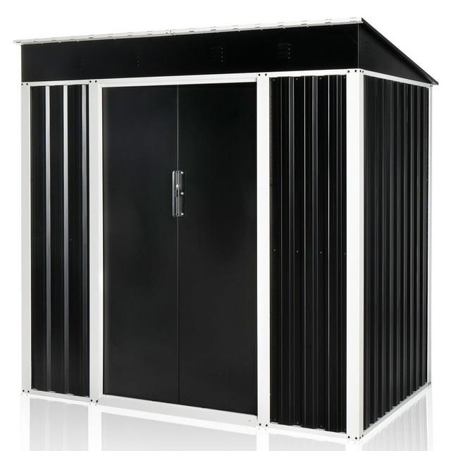 6x4 FT Black Galvanized Iron Outdoor Storage Shed with Sliding Doors