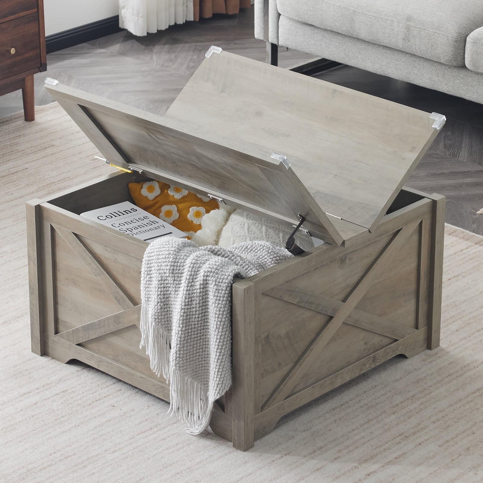 Hassch 31.5" Square Coffee Table with Flip-Top Lid and Hidden Storage Space, Center Table for Living Room, Easy Assembly, Rustic Gray