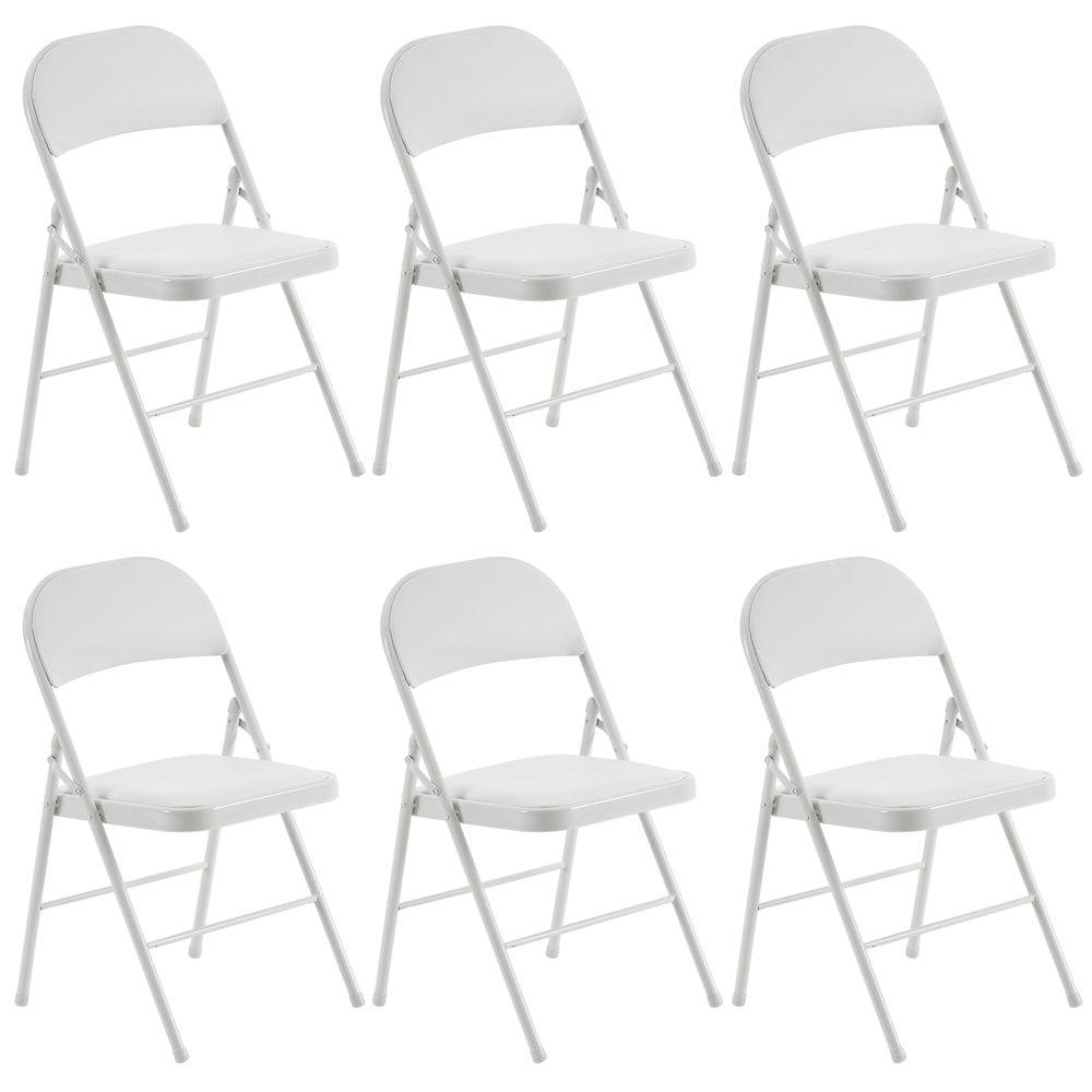 Folding Chairs with Padded Cushion and Back, 6pcs Potable Iron & PVC Durable Chairs for Indoor and Outdoor, School, Office and Garden Party, White