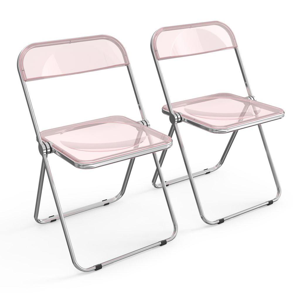 Zimtiown Set of 2 Folding Chairs Transparent Armless  Portable Chair,  Arylic Folding Chair for Weeding, Cafeteria, Resturant Compact Chairs for Study Class Room, Pink