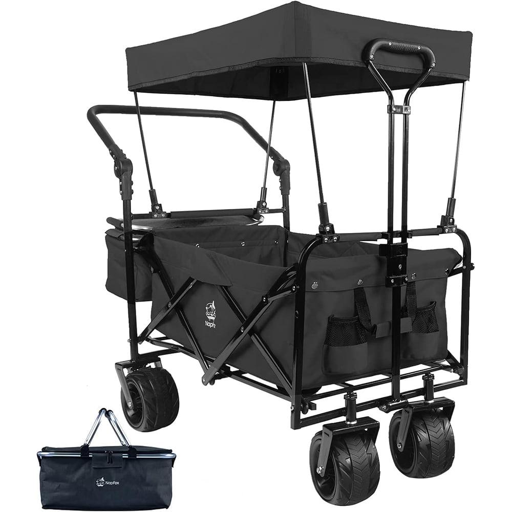 Black Heavy Duty Folding Wagon with Canopy and Cooler Bag