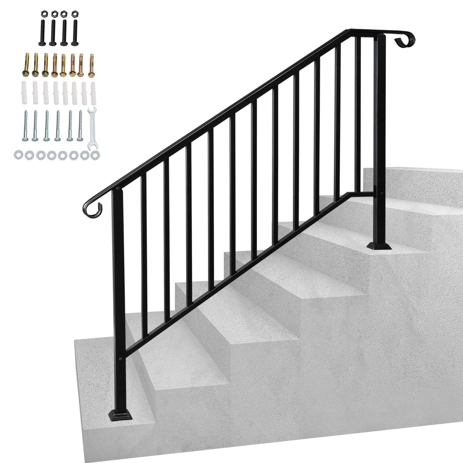 HLL Handrails for Outdoor Steps, Black Wrought Iron Handrail Fits 4 or 5 Steps, Transitional Handrail with Installation Kit, Stair Railing for Concrete Steps or Wooden Stairs