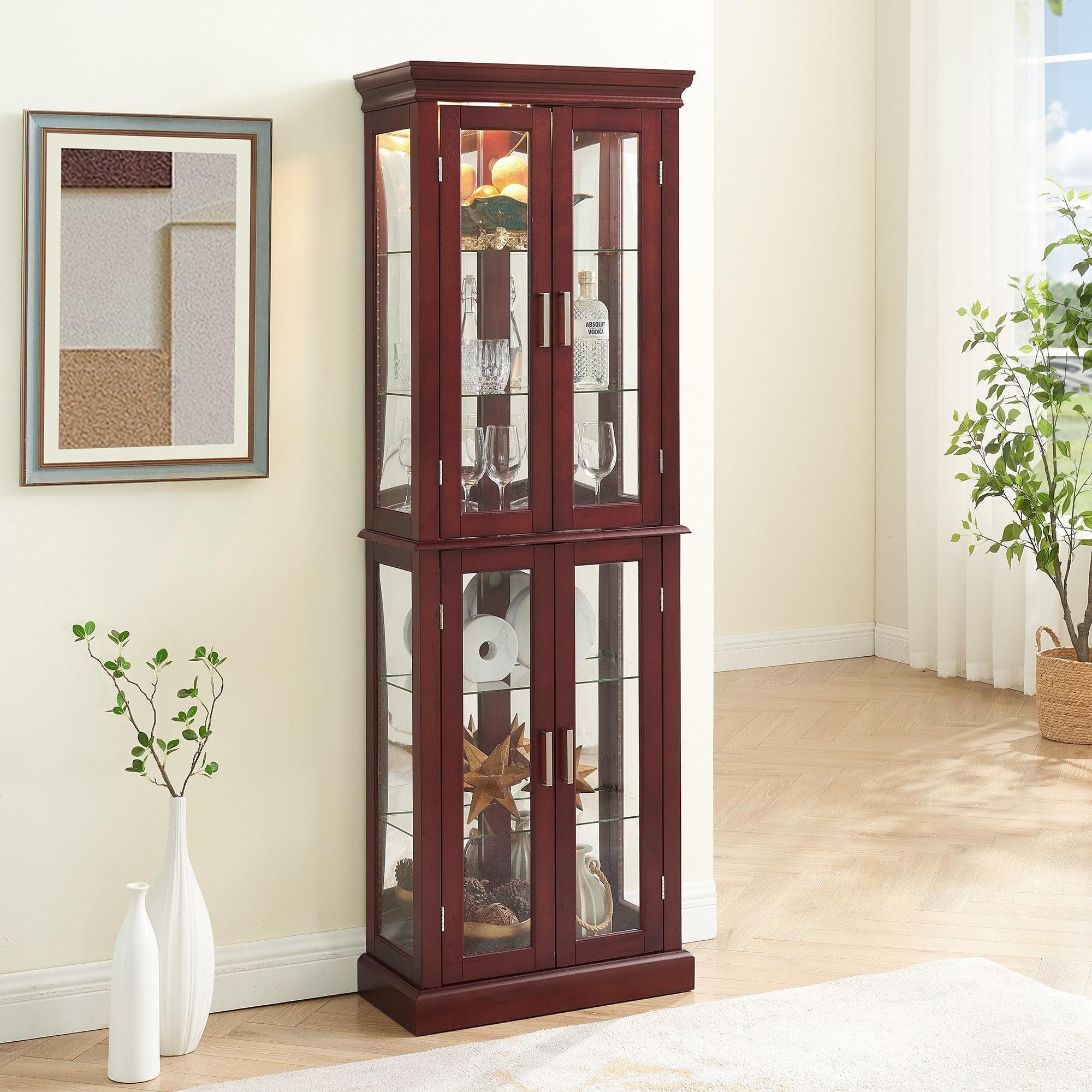 Curio Cabinet Lighted Curio Diapaly Cabinet with Adjustable Shelves and Mirrored Back Panel, Tempered Glass Doors (6 Tier), (E26 light bulb not included)