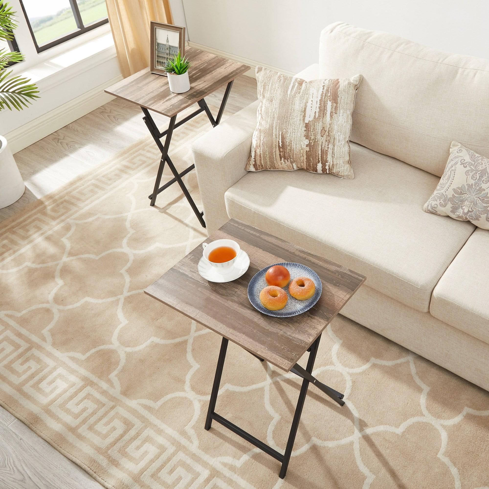 Rustic Brown and Black Folding TV Tray Table Set