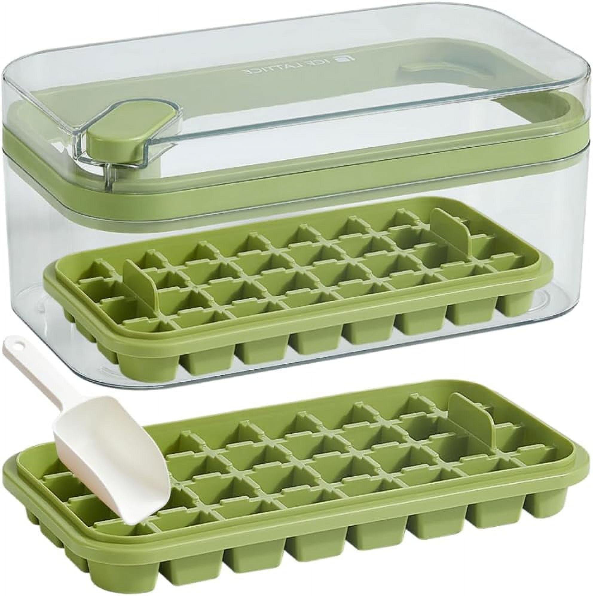 Ice Cube Tray with Lid and Bin, 2 Pack for Freezer, 64 Pcs Ice Cube Mold (Green)