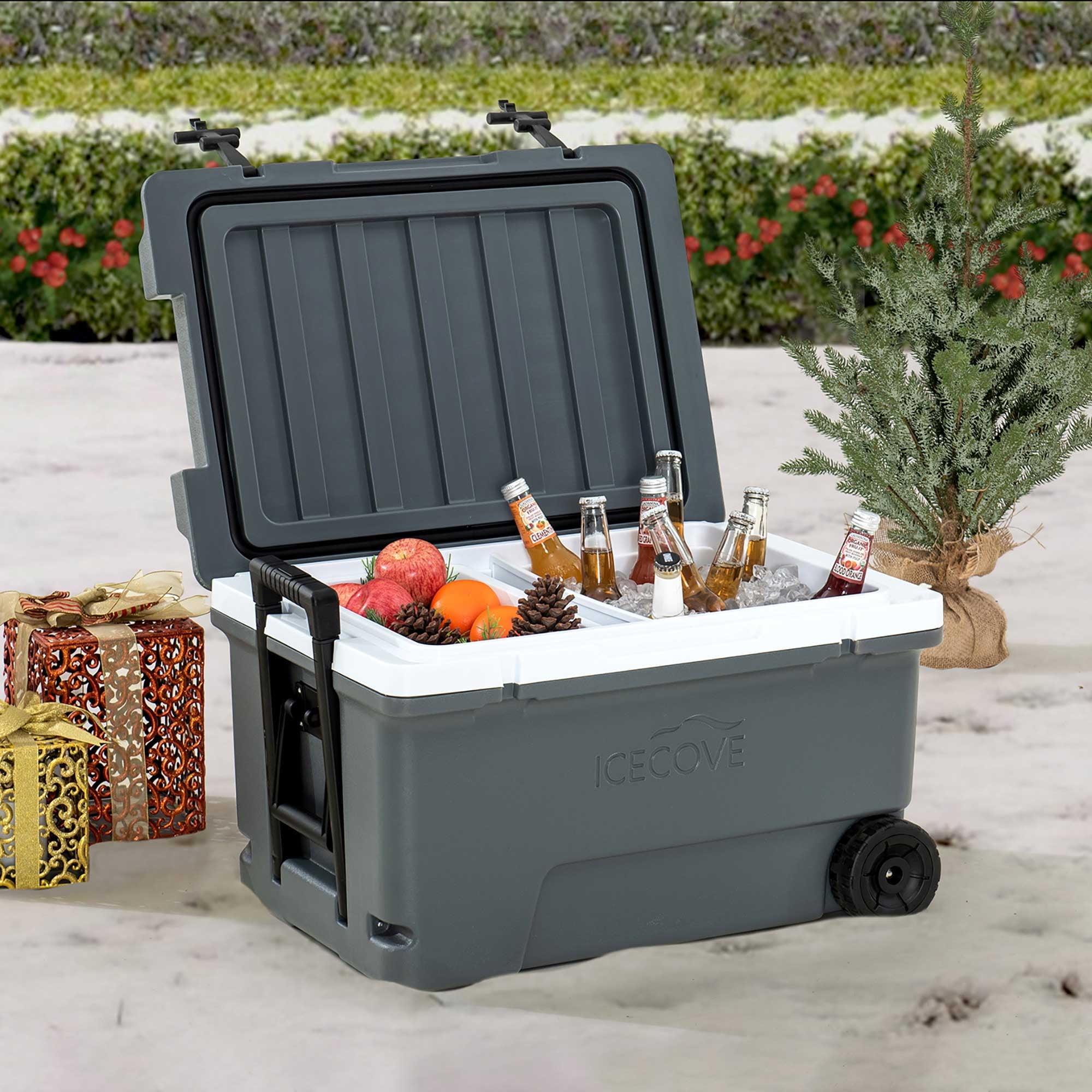 60-Quart Castlerock Gray Solar Cooler with Wheels and Handle