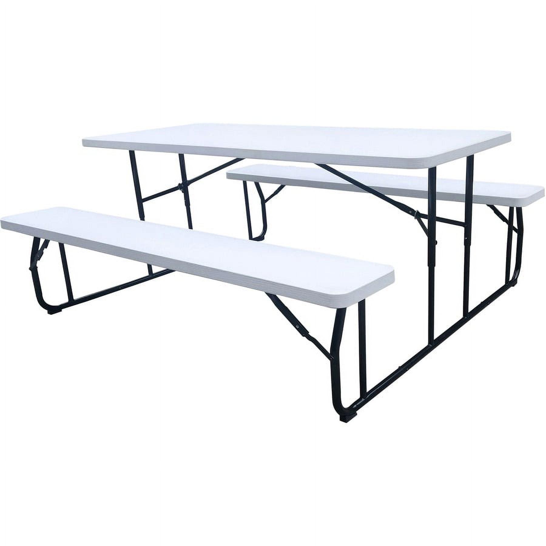 White and Black Folding Picnic Table with Benches