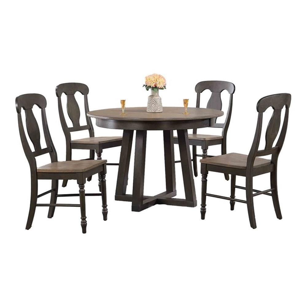 Antiqued Gray Stone 5-Piece Pedestal Dining Set with Wood Chairs