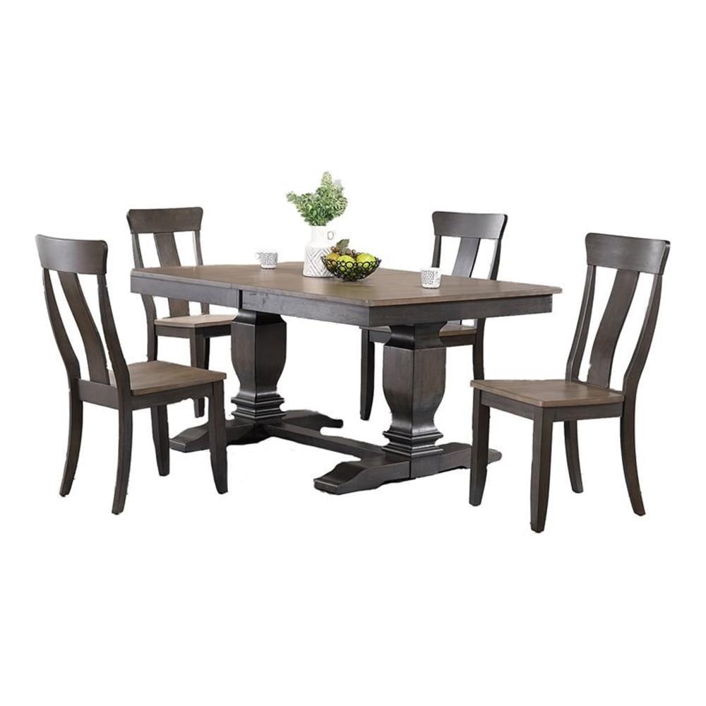 Antique Gray and Black Stone 5-Piece Pedestal Dining Set