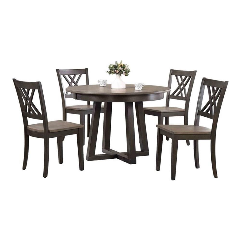 Antiqued Gray Stone and Black Wood 5-Piece Dining Set