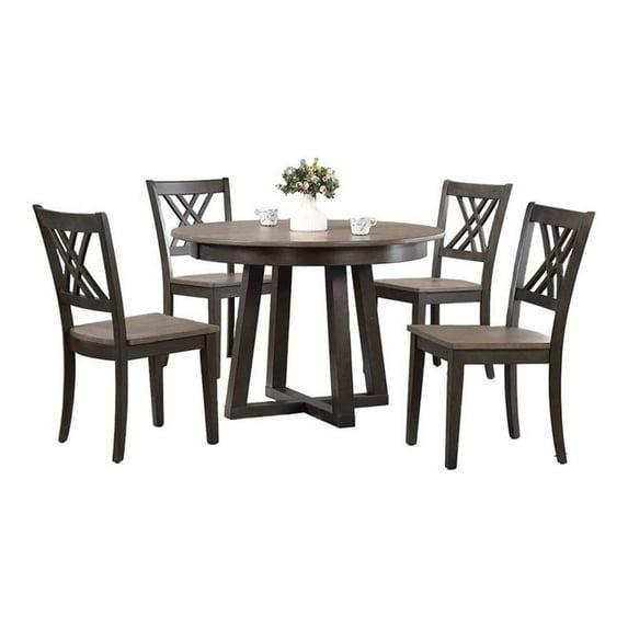 Iconic Furniture Company 5-Pc Wood Cross Pedestal Dining Set in Gray/Black Stone
