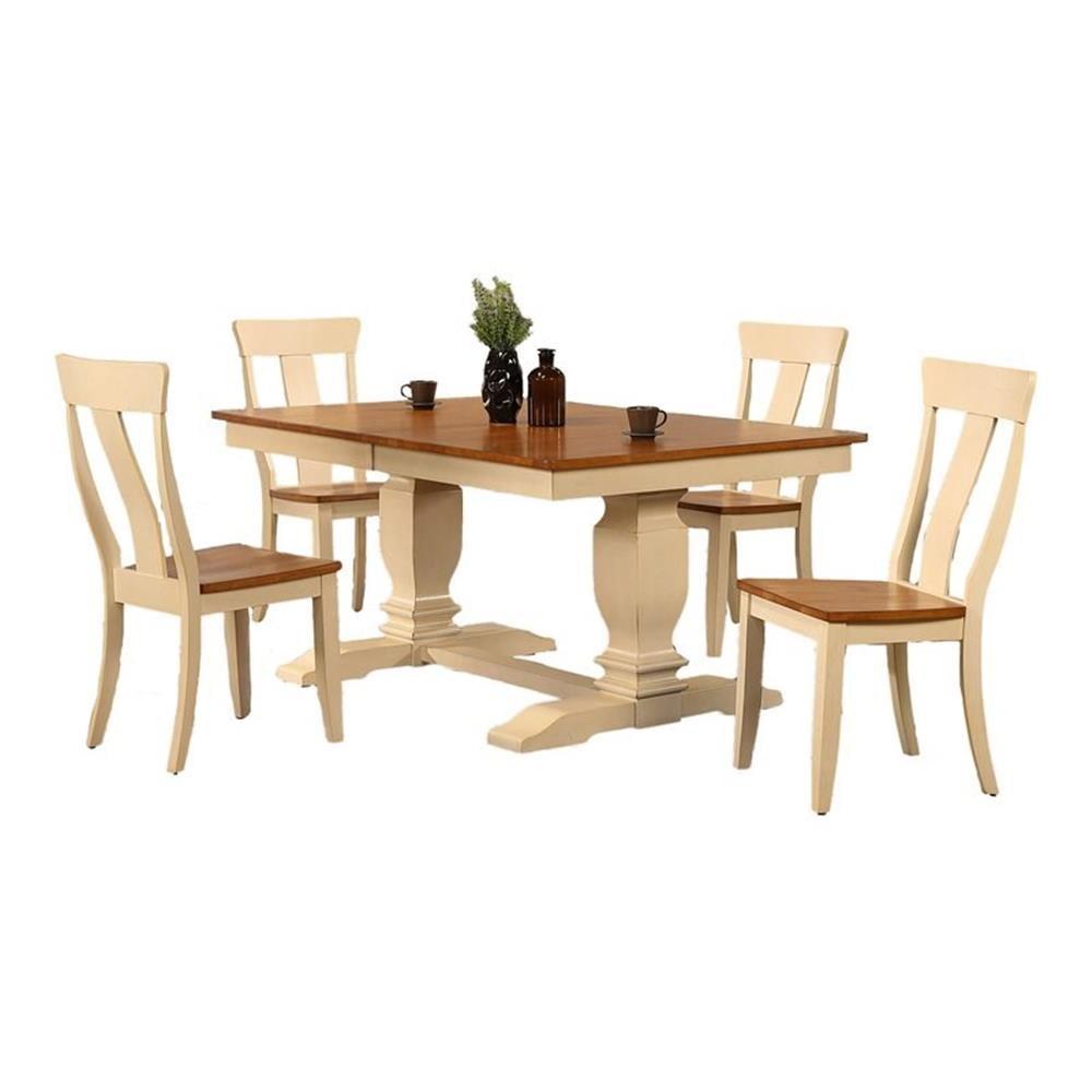 Antiqued Caramel Biscotti Wood Pedestal Dining Set with 4 Chairs