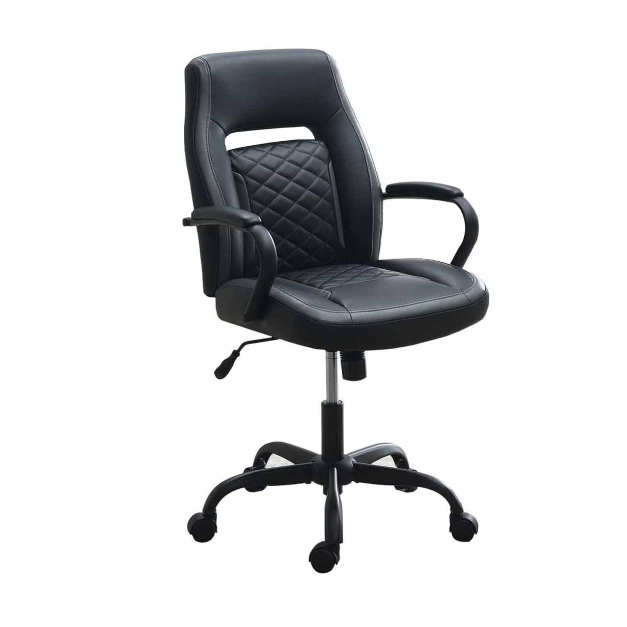 Ida 26 Inch Ergonomic Office Chair Faux Leather Swivel Seat Black Gray - Saltoro Sherpi