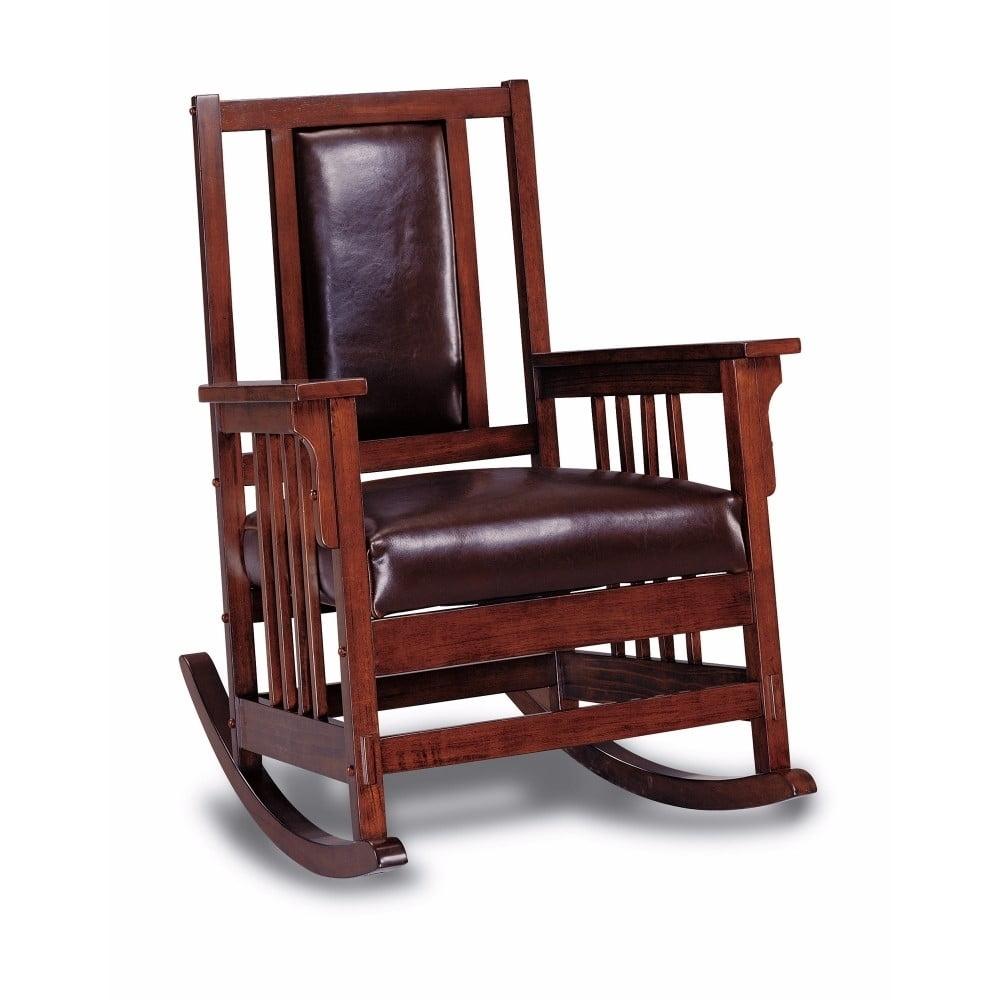 Tobacco and Dark Brown Leather Upholstered Arm Rocking Chair