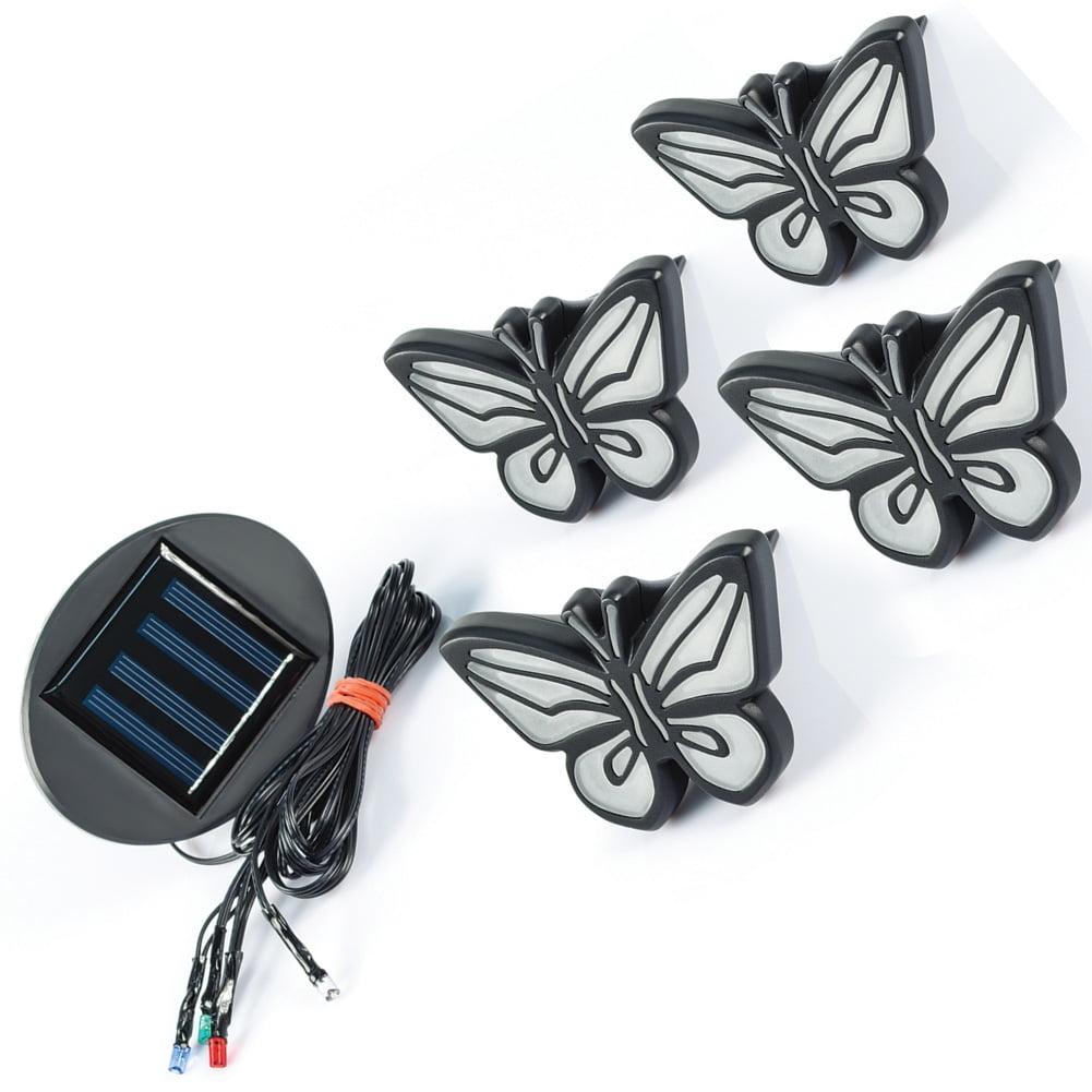 Ideaworks-LED Butterfly Lights-Sets of 4-Solar Powered-Automatically Turns On at Dusk & Off at Dawn-Space Each Light up to 32”-Easy Installation