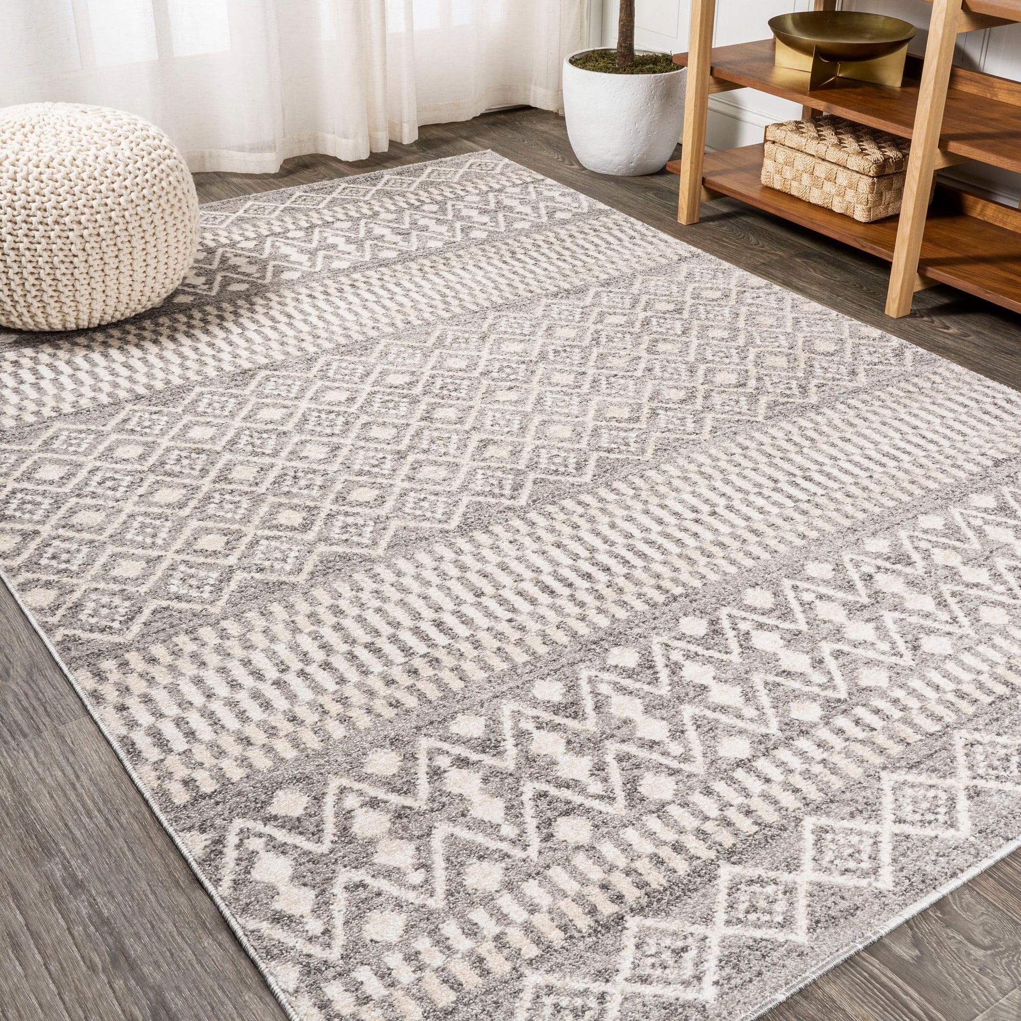 Gray and Cream Geometric Stripe 3' x 5' Area Rug