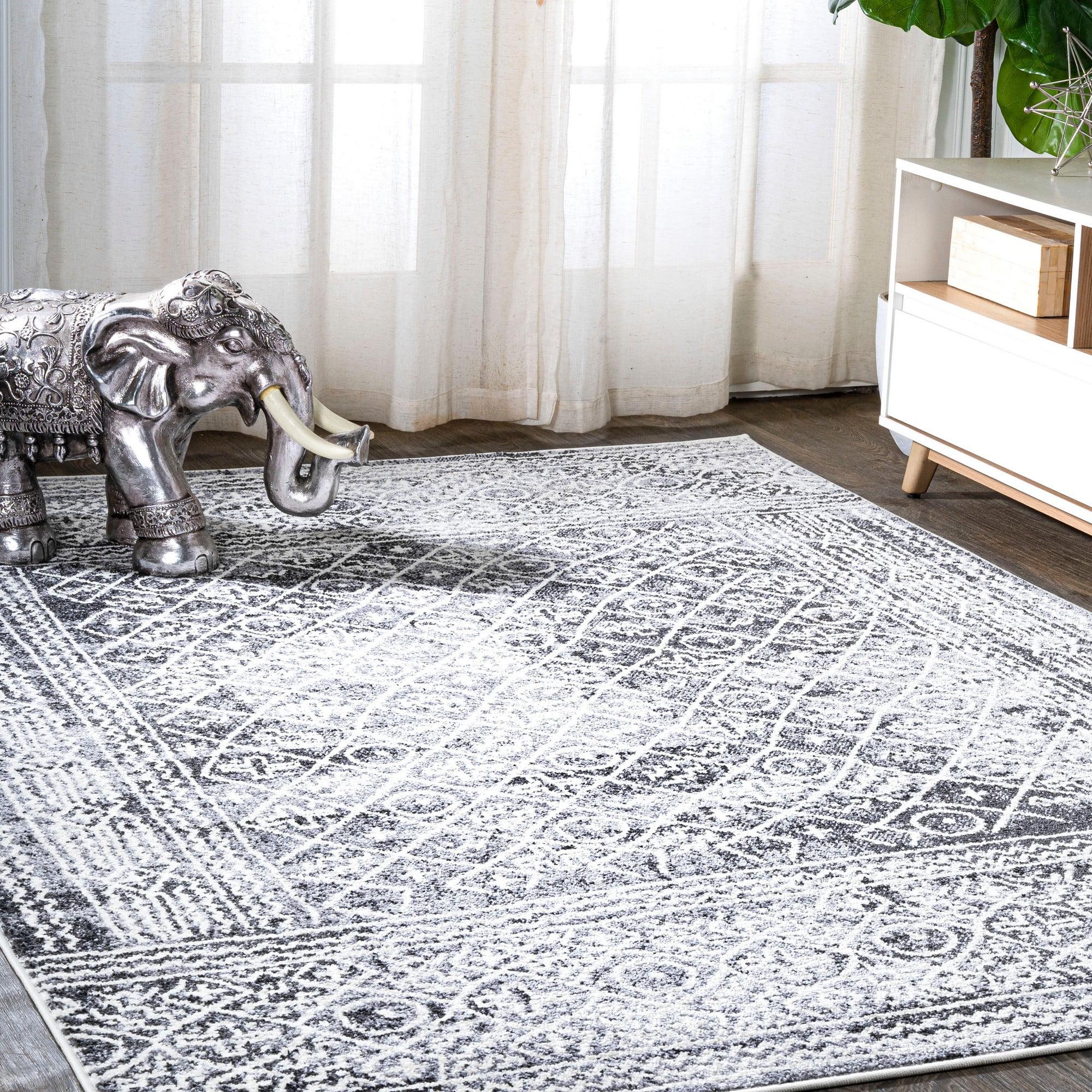 Iften Moroccan Geometric Distressed Area Rug - JONATHAN Y