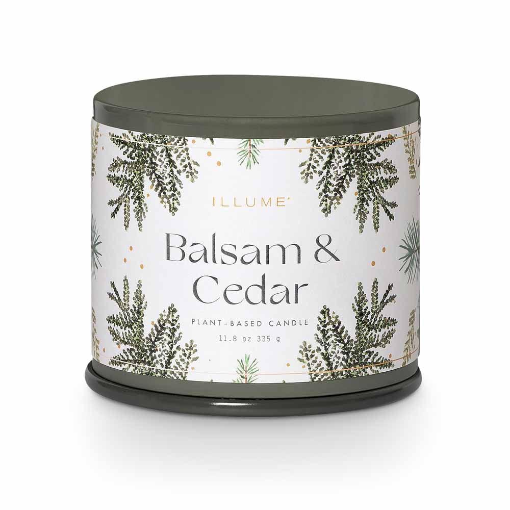 ILLUME Noble Holiday Balsam & Cedar Large Crackle Glass Candle