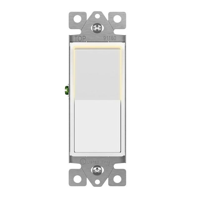 ENERLITES Illuminated 3-Way Decorator Paddle Light Switch, Three Way, Push-In and Side Wiring, Copper Wire Only, Grounding Screw, Residential Grade, 15A 120-277V, UL-Listed, 93160-W, White
