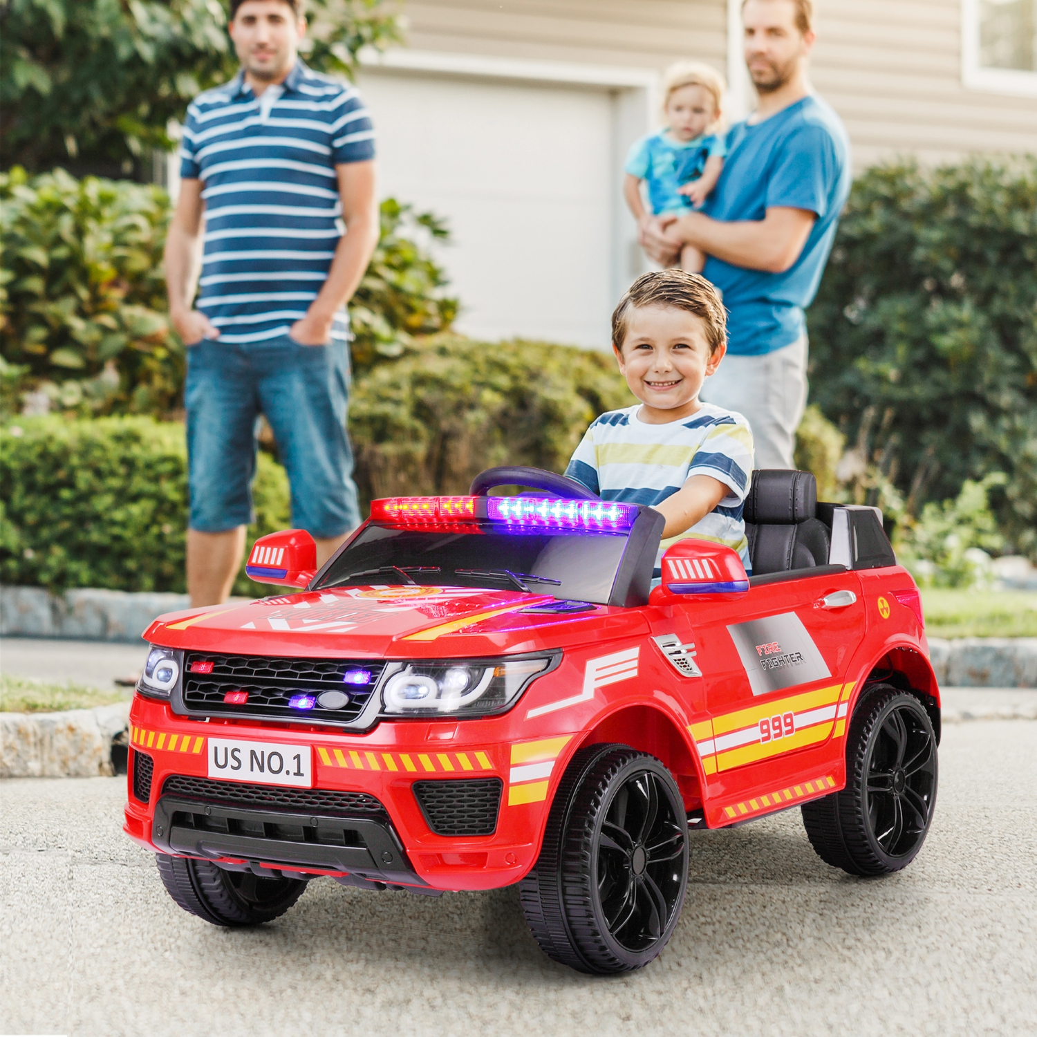 12V Red Fire Truck Ride-On with Remote Control and Siren