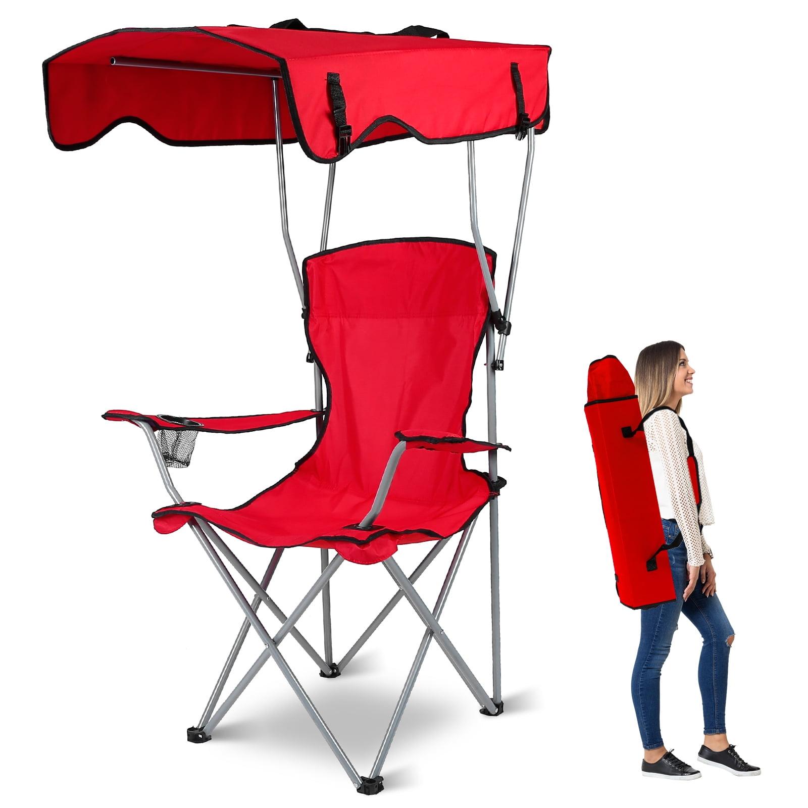 LakeForest"Foldable Beach Canopy Chair with Sun Protection, Cup Holder, and 330lbs Capacity for Outdoor Activities"Red