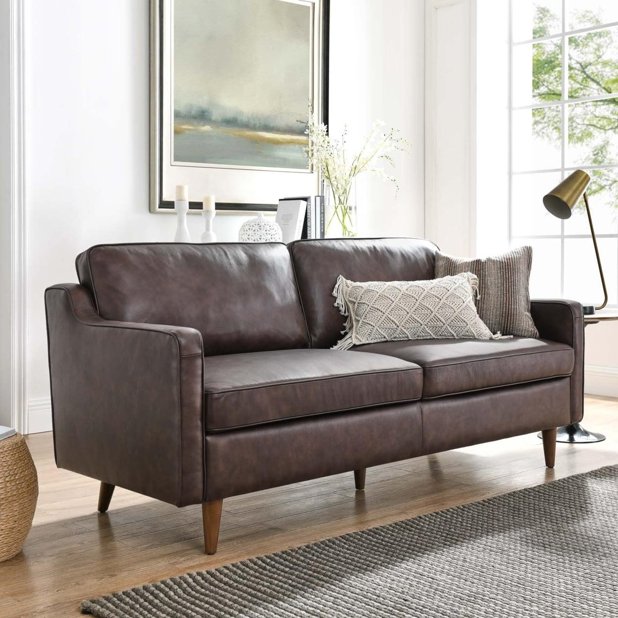 Modway Impart Mid-century Modern Top-grain Leather Sofa