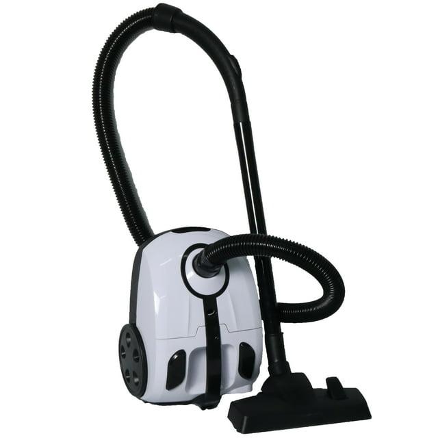 Impecca Lightweight Bagged Canister Vacuum Cleaner for Carpets, Rugs, Hard Floors, Upholstery, etc W/Powerful 1000W Motor, 2L Dust Capacity, Includes 6 Cleaning Tools + 3 Bags - White