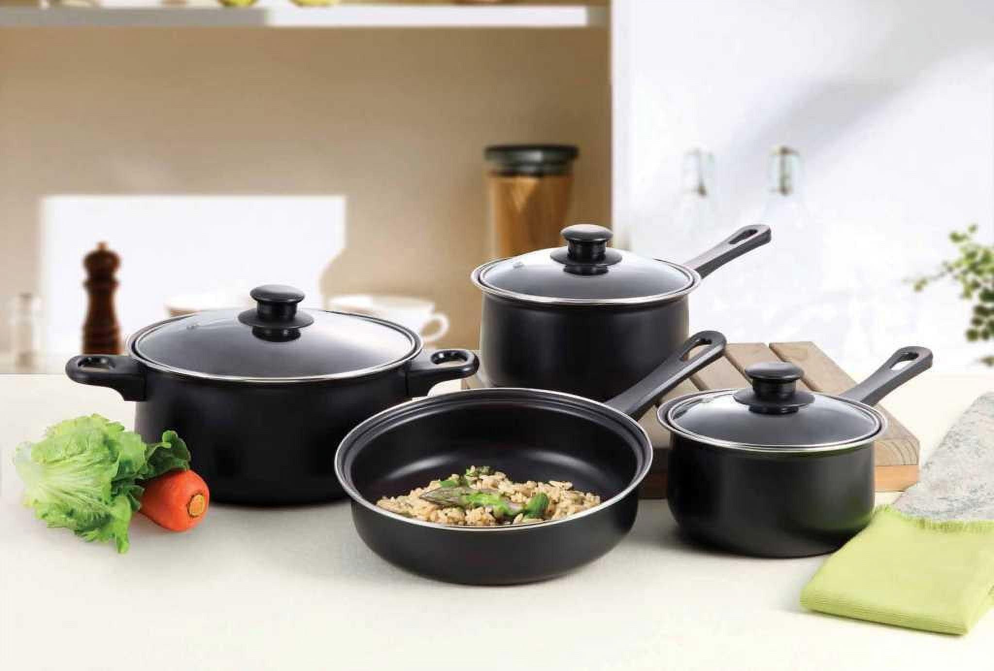 Sleek 7-Piece Black Carbon Steel Non-Stick Cookware Set