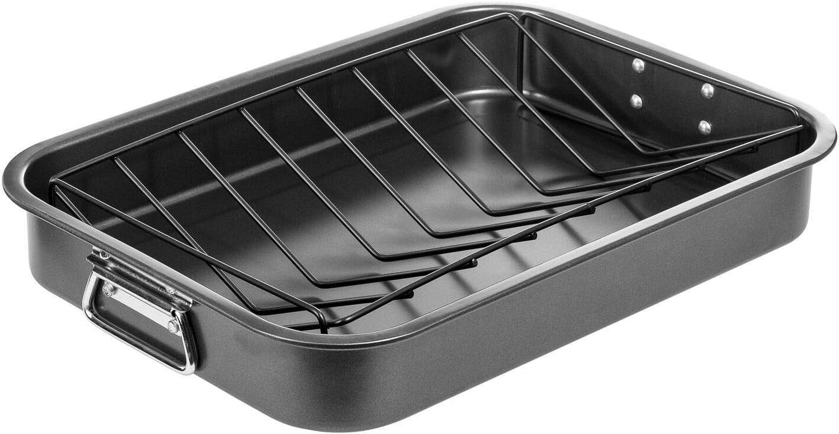 16.5-Inch Black Non-Stick Carbon Steel Roasting Pan with V-Rack