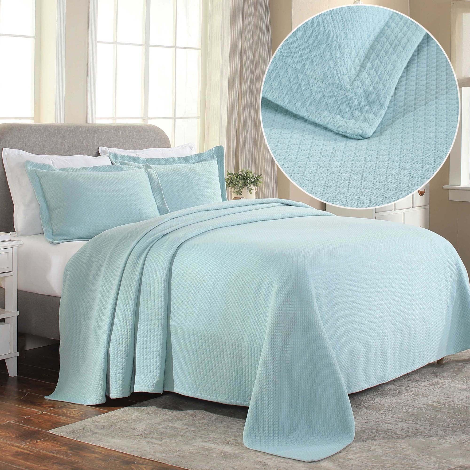 Superior Lightweight Cotton Modern Solid 4-Piece Bedspread Set, Full, Aqua