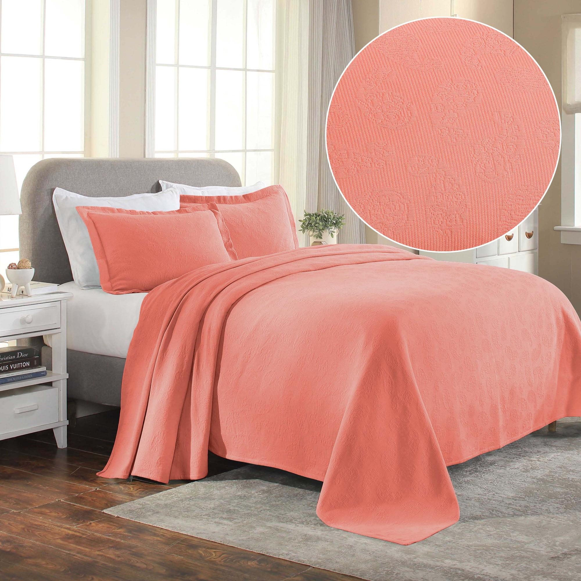 Coral Cotton Twin Bedspread Set with Paisley Pattern