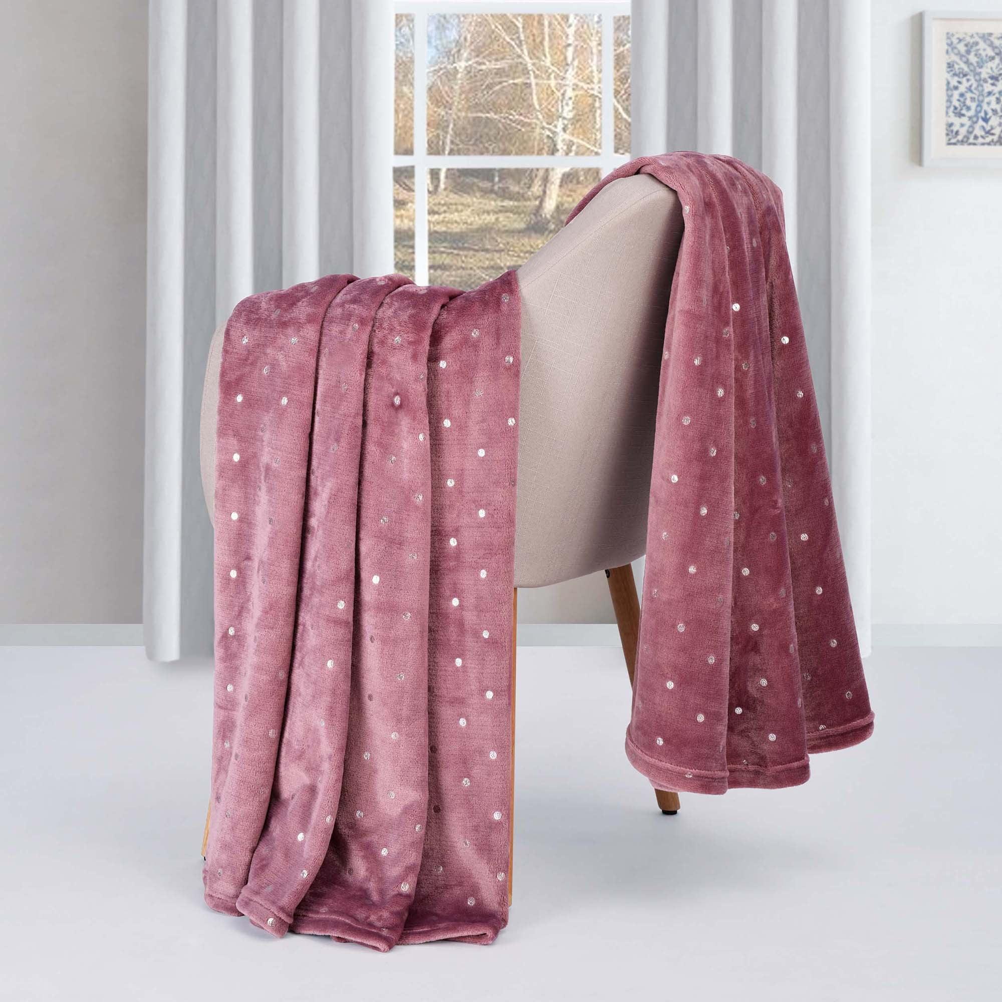 Superior Fleece Plush Fluffy Soft Blanket, Polka Dot Mauve, Throw