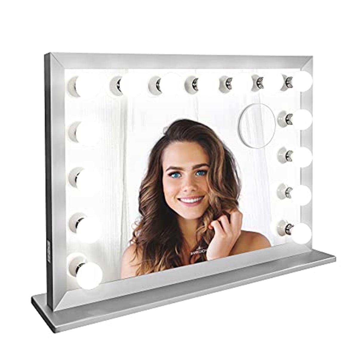 Silver Rectangular Lighted Magnifying Vanity Mirror with LED Bulbs