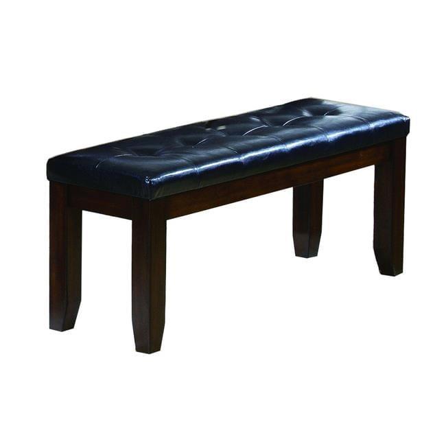 Black Faux Leather Tufted Bench with Dark Cherry Wood