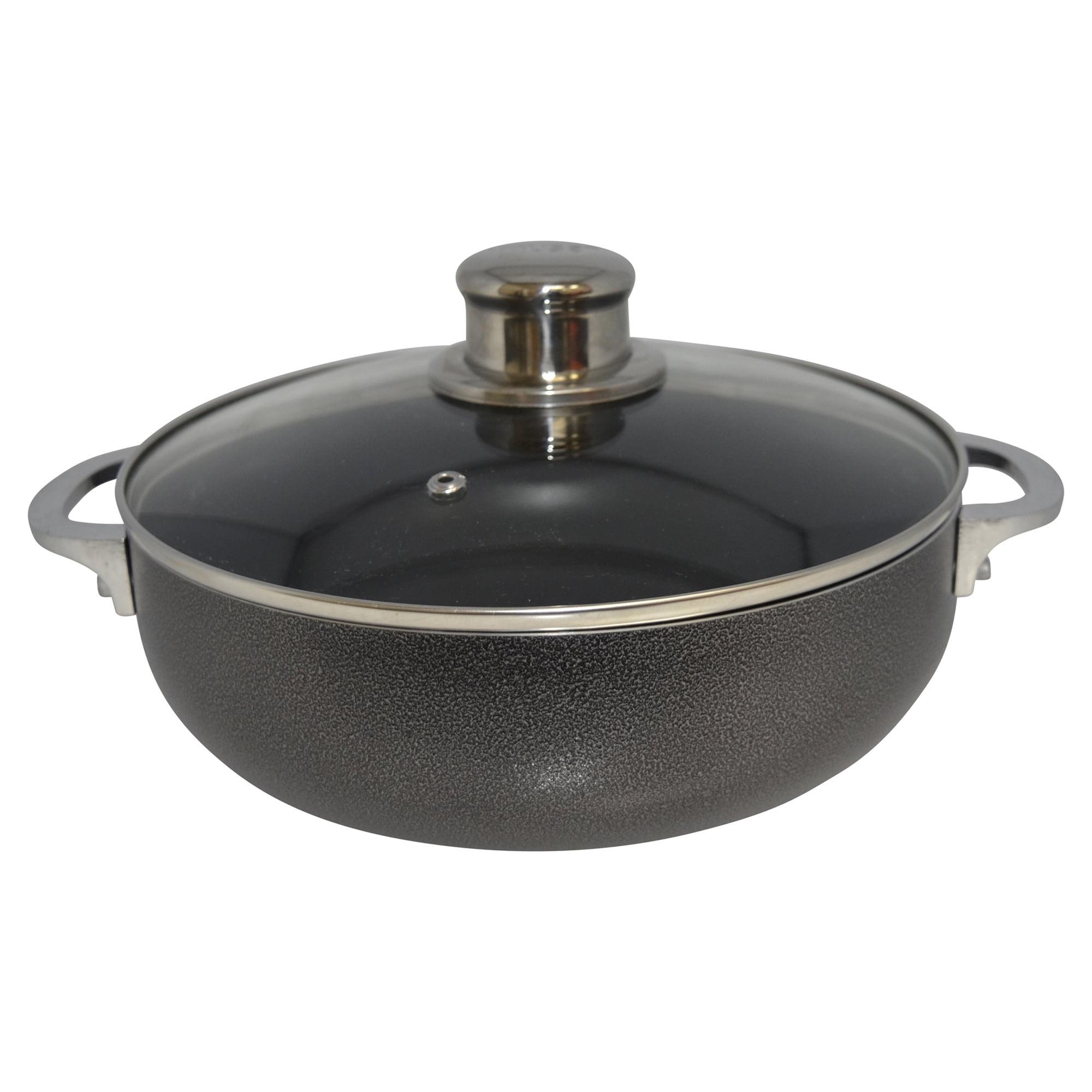 IMUSA 3.2qt Charcoal Aluminum Nonstick Caldero with Glass Lid, Black