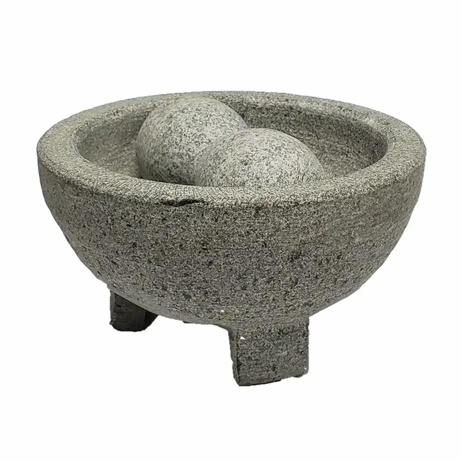 6-Inch Gray Granite Molcajete with Pestle for Grinding and Mashing