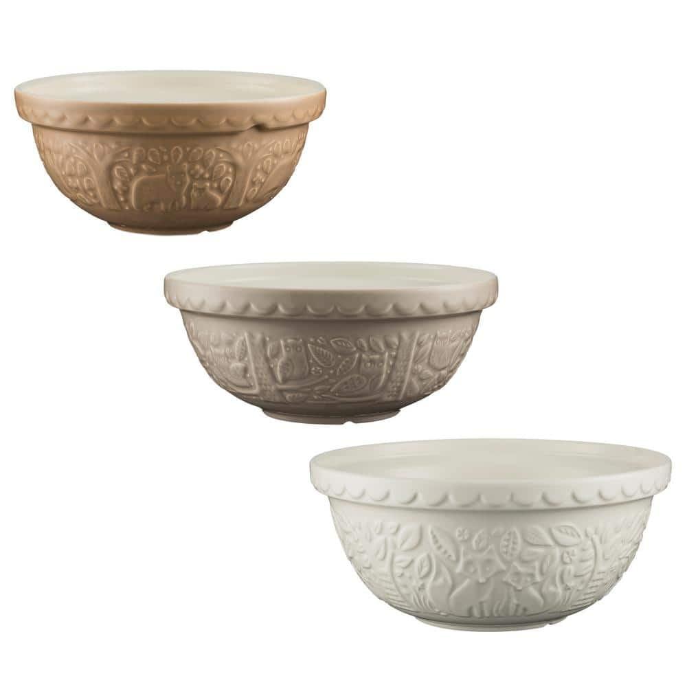 Rustic Embossed Ceramic Mixing Bowl Set in Multicolor