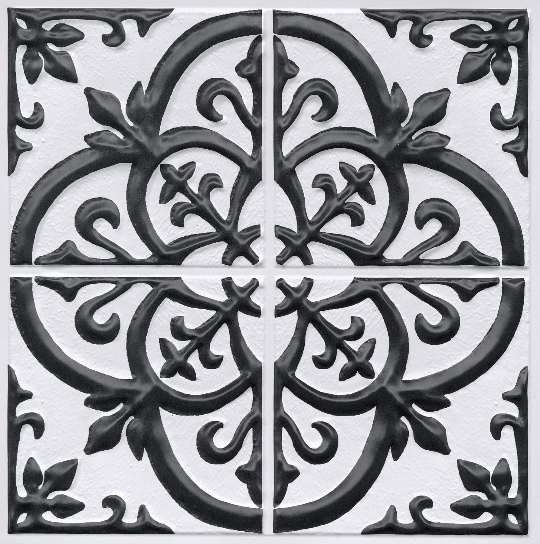 20'' Black and White PVC Gothic Peel and Stick Tile