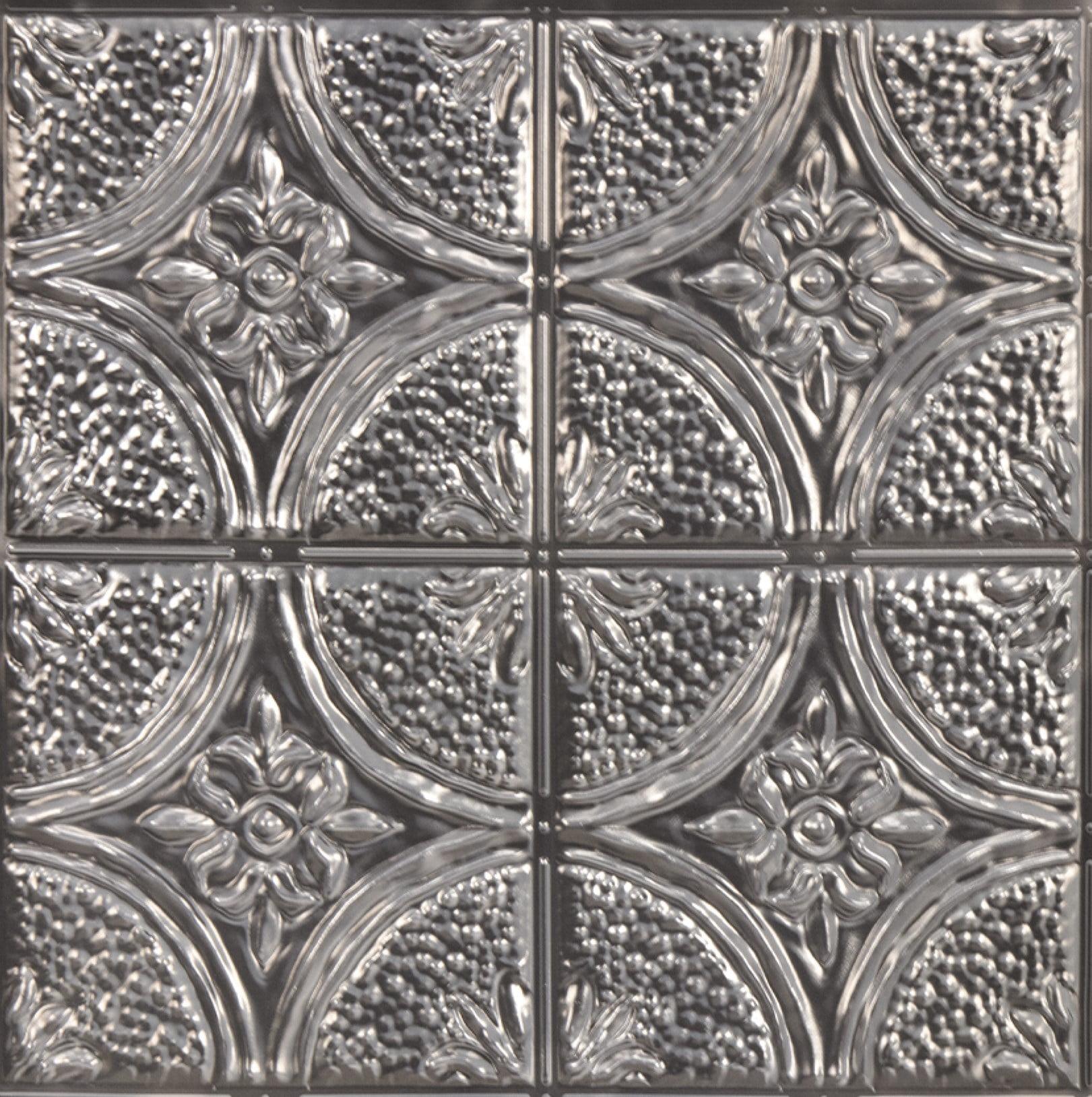 Camden Antique Silver Faux Tin Self-Adhesive Backsplash Tiles