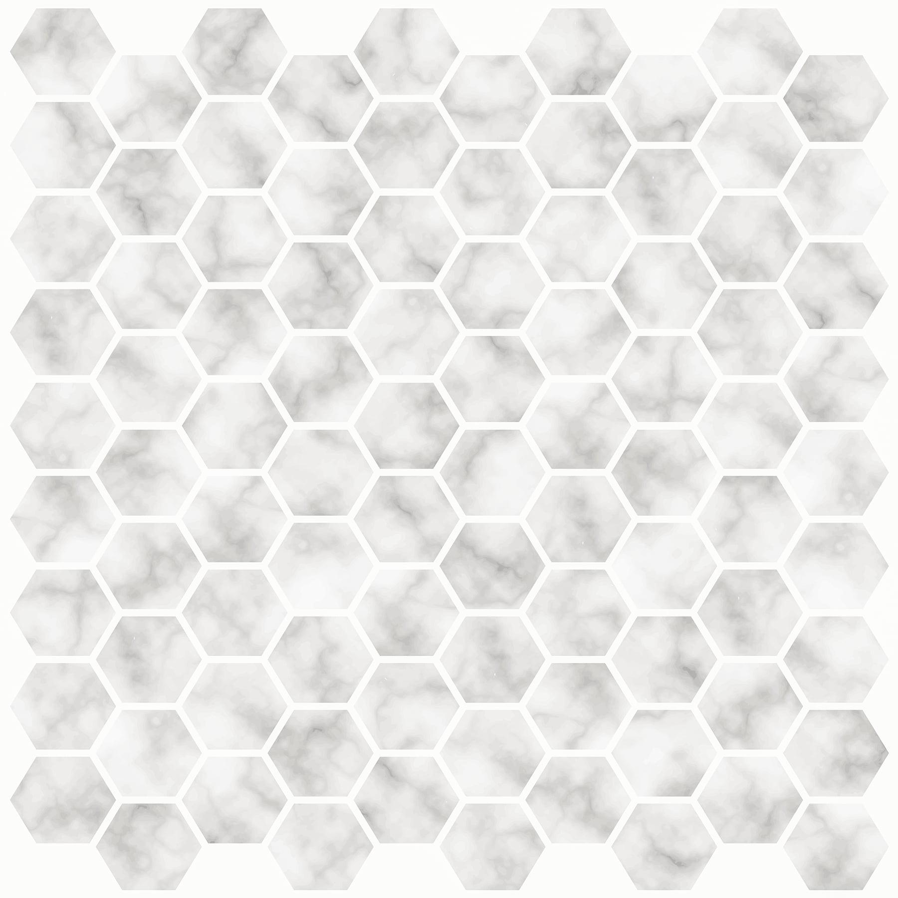 Hexagon White Marble Peel and Stick Mosaic Tile