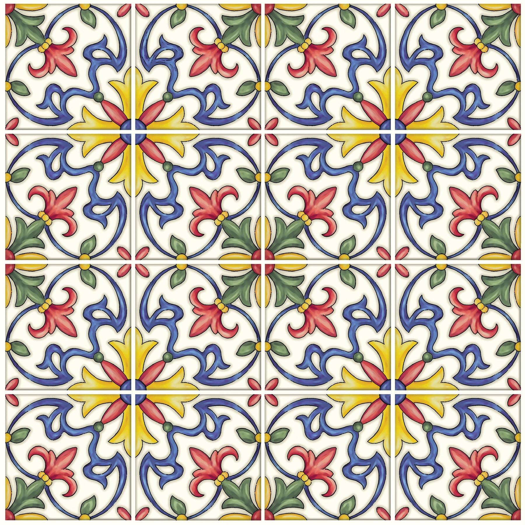 Tuscan Floral Multicolor Peel and Stick Backsplash Tiles